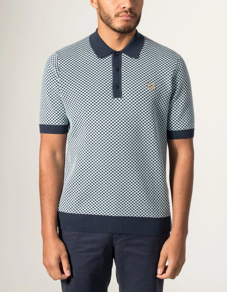 Regular Fit Chequerboard Knitted Polo Shirt