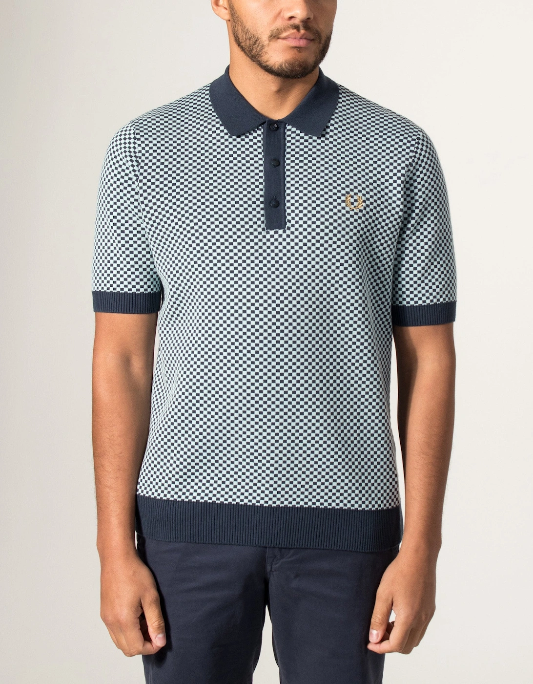 Regular Fit Chequerboard Knitted Polo Shirt