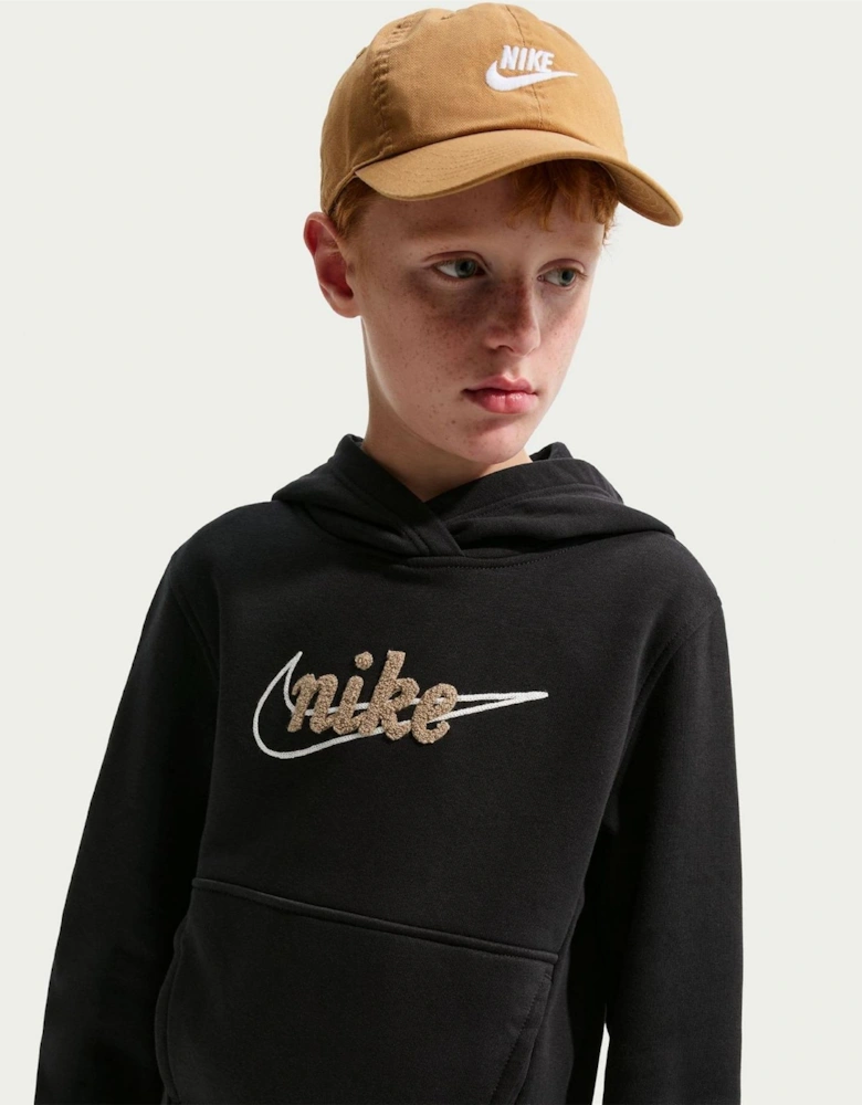 Wordmark Hooded Neck Long Sleeve Kangaroo Pocket Sweatshirt