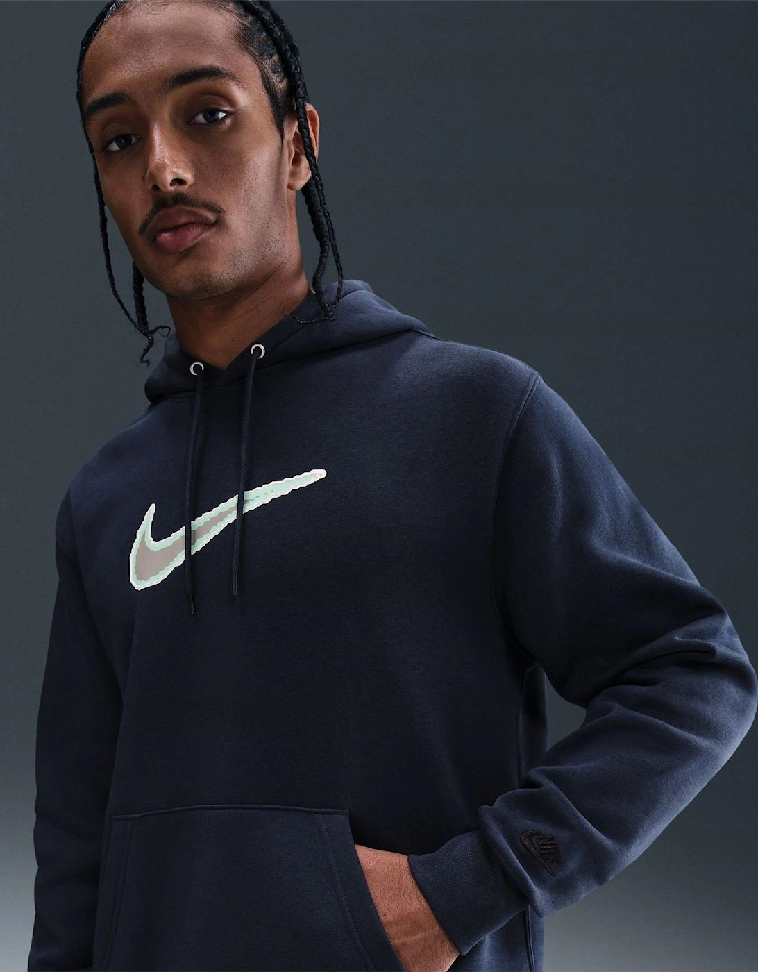 Logo Print Hooded Neck Long Sleeve Kangaroo Pocket Sweatshirt
