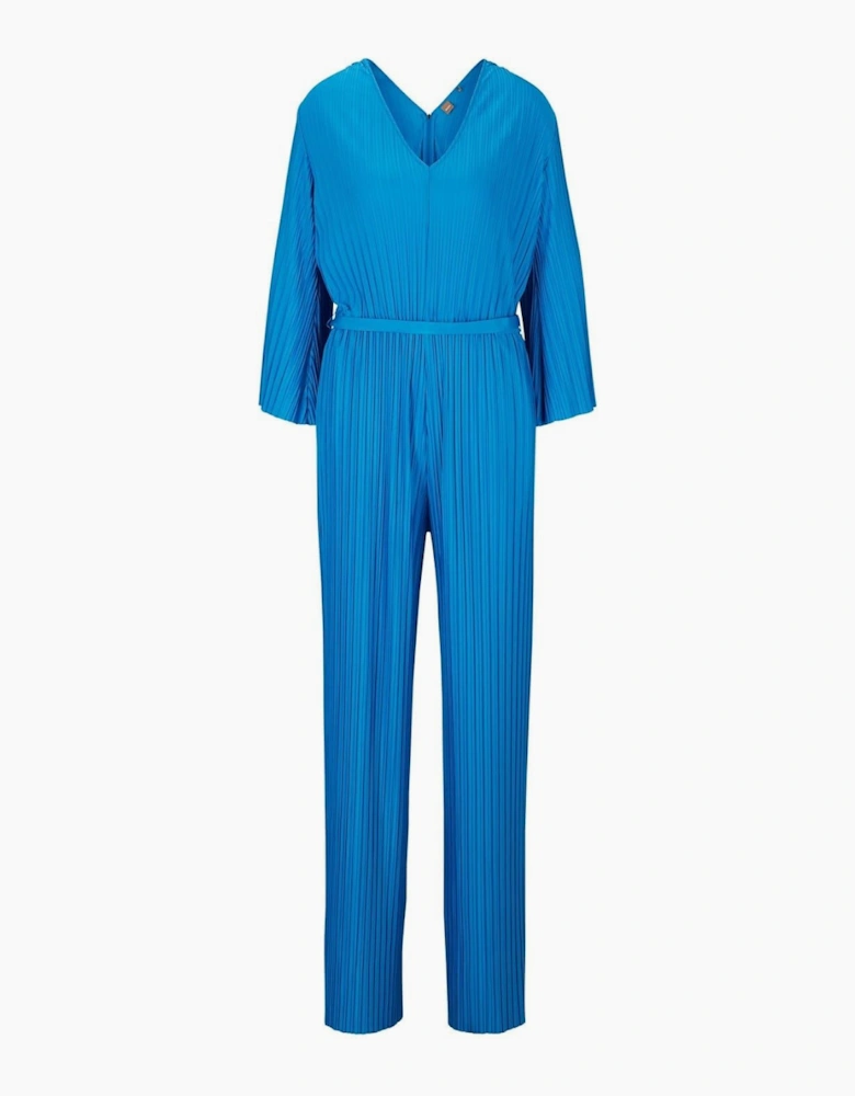 V-Neck Three Quarter Sleeve Vertical Stripe Blouson Jumpsuit