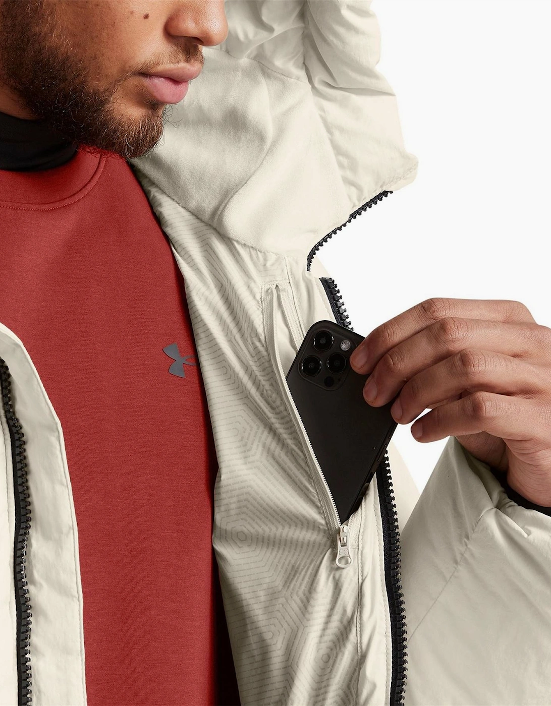 LIMITLESS Solid Patterned Hooded Woven Cuff Down Jacket