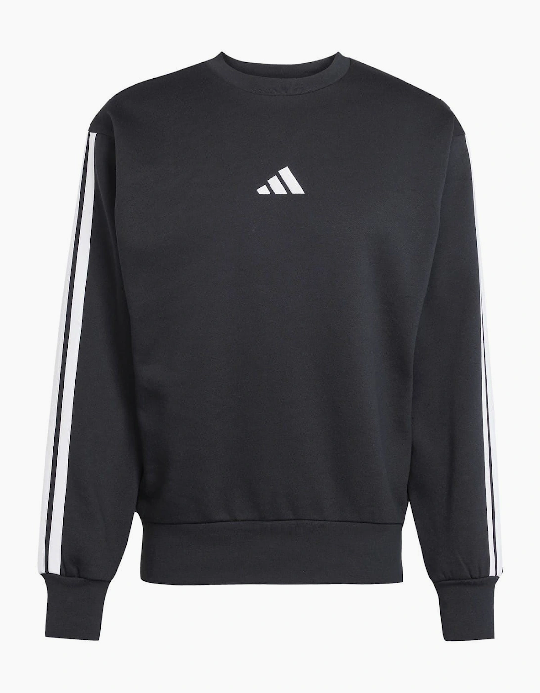 Adidas Men's Black/Multi Essentials 3 Stripes Fleece Sweatshirt - Size 38