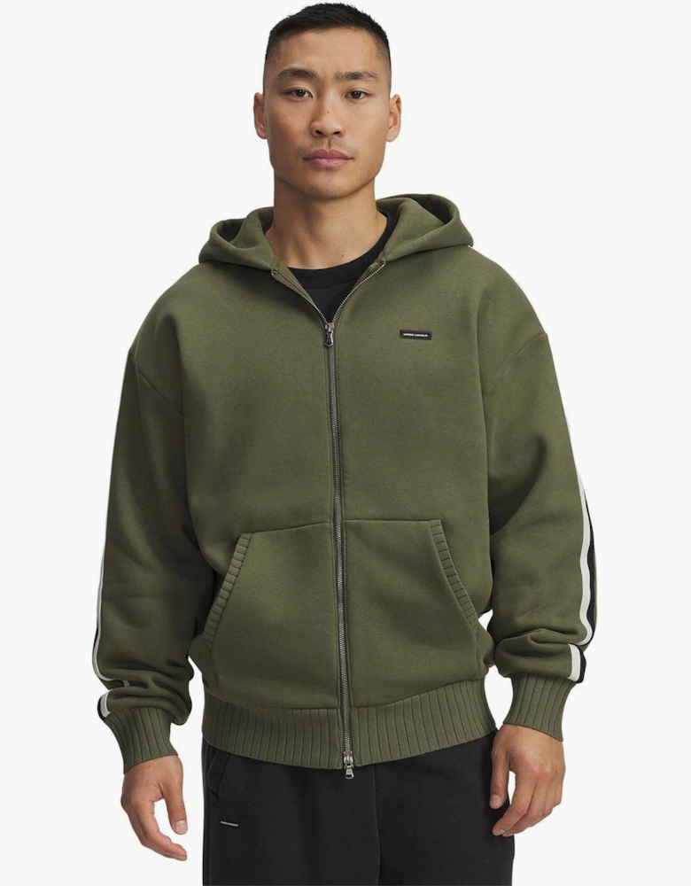 Icon Solid Patterned Hooded Ribbed Cuff Sweat Jacket