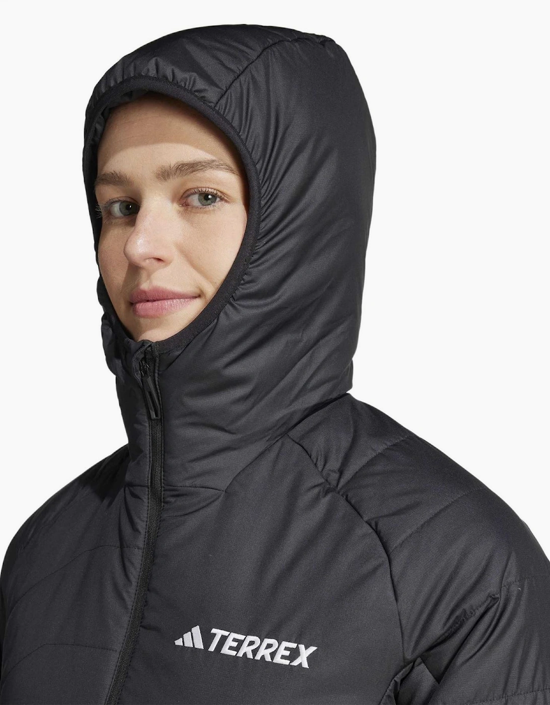Solid Patterned Hooded Drawstring Puffer Jacket