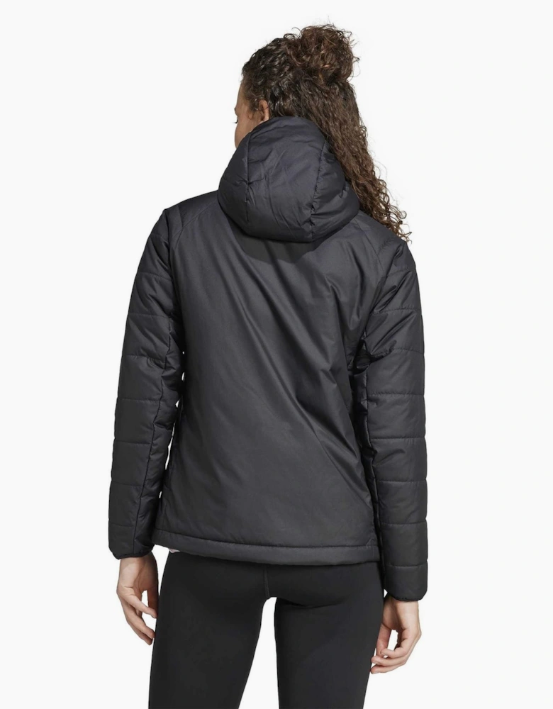 Solid Patterned Hooded Drawstring Puffer Jacket
