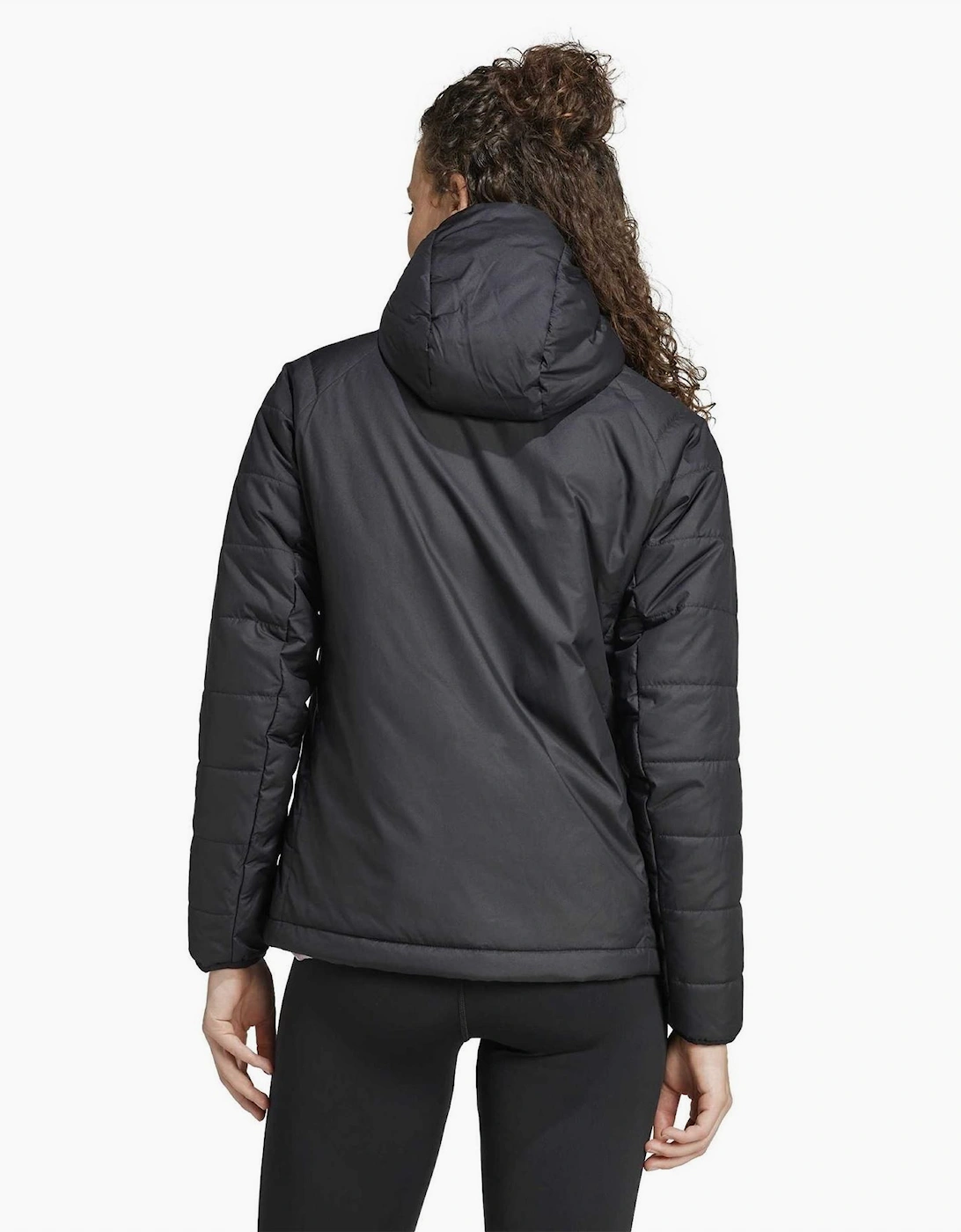 Solid Patterned Hooded Drawstring Puffer Jacket