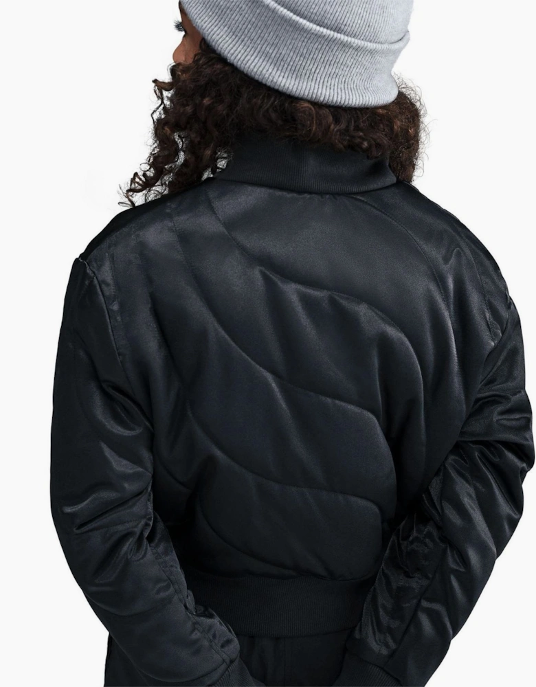 Solid Patterned Zipped Pocket Ribbed Cuff Windbreaker Jacket