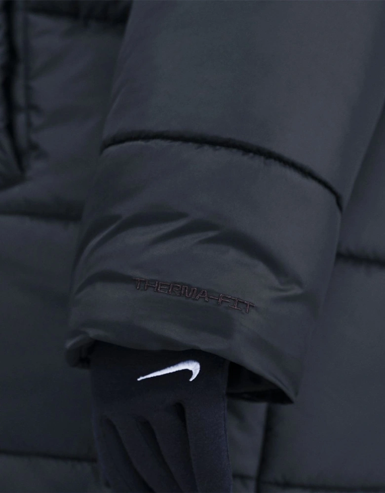 Solid Patterned Hooded Woven Cuff Puffer Parka Coat