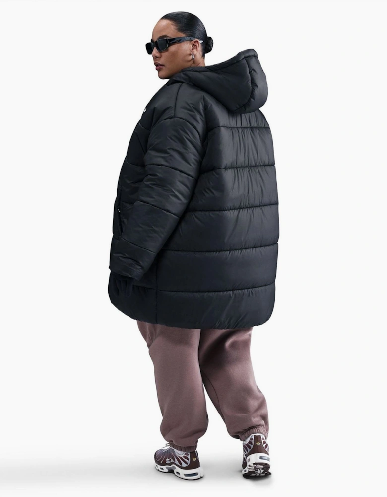 Solid Patterned Hooded Woven Cuff Puffer Parka Coat