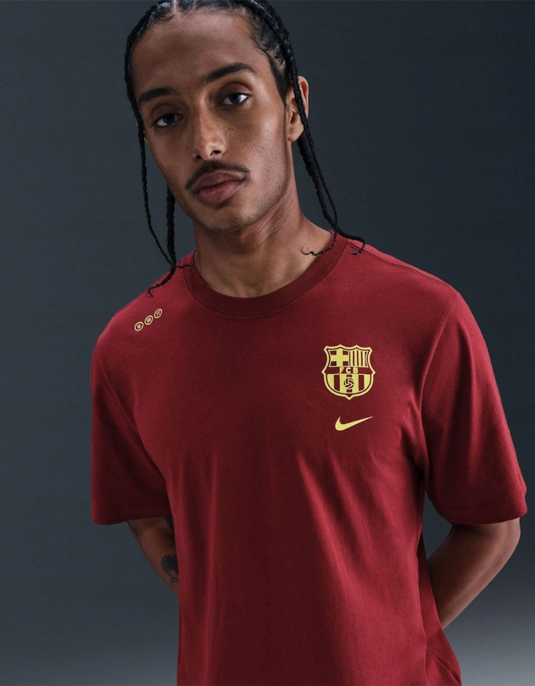 FC Barcelona Printed Logo Crew Neck Short Sleeve Jersey T-Shirt
