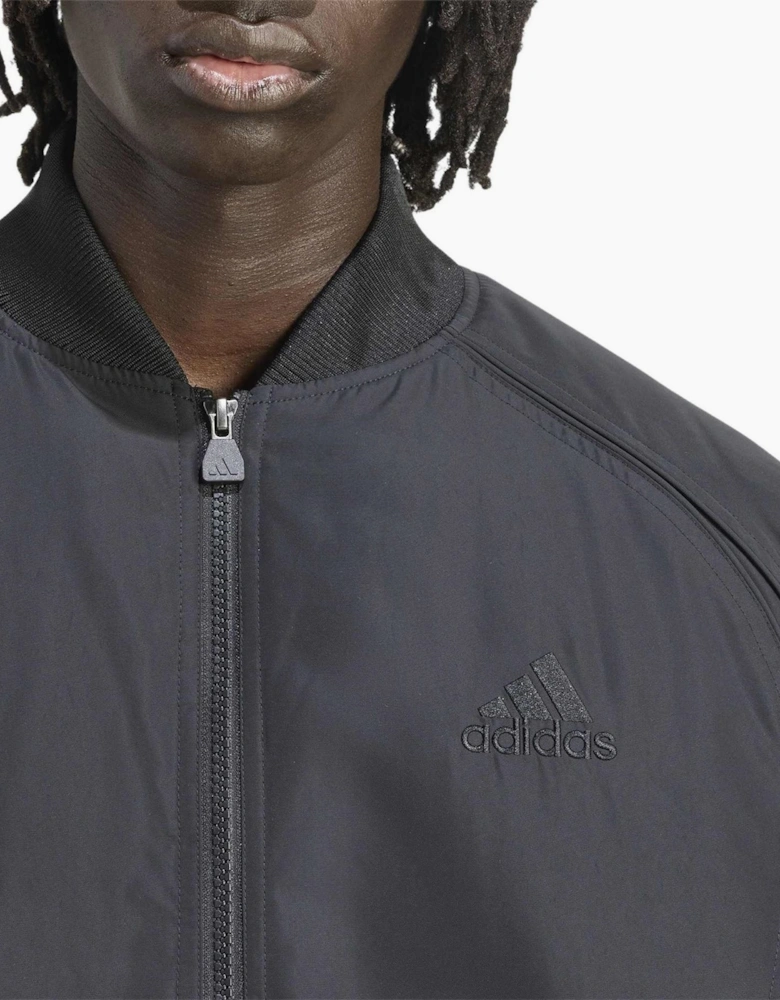 Teamgeist Solid Patterned Zipped Pocket Mock Neck Ribbed Cuff Bomber Jacket