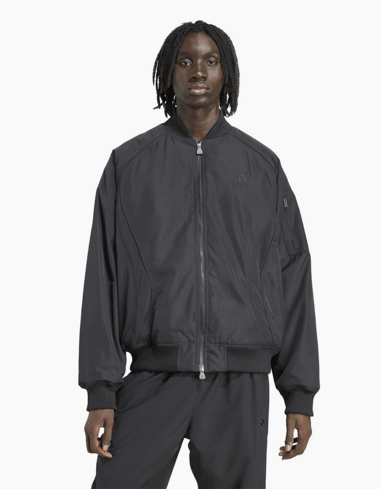 Teamgeist Solid Patterned Zipped Pocket Mock Neck Ribbed Cuff Bomber Jacket