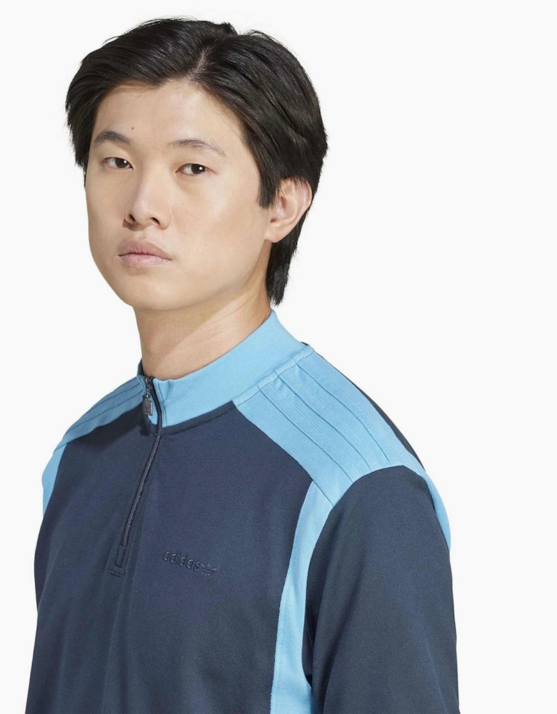 Mock Neck Zip Band Collar Short Sleeve Top