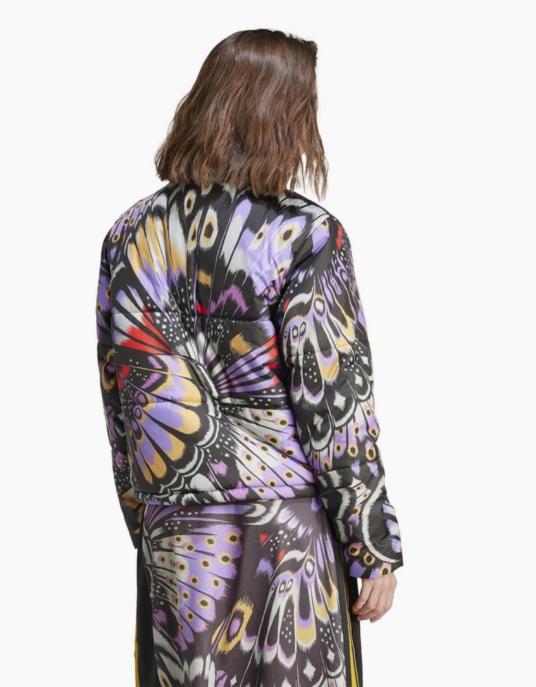Farm Butterfly Patterned Drawstring Puffer Coat