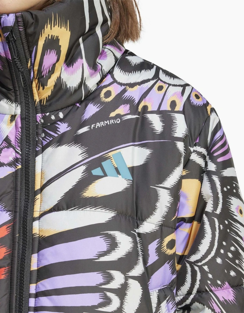 Farm Butterfly Patterned Drawstring Puffer Coat