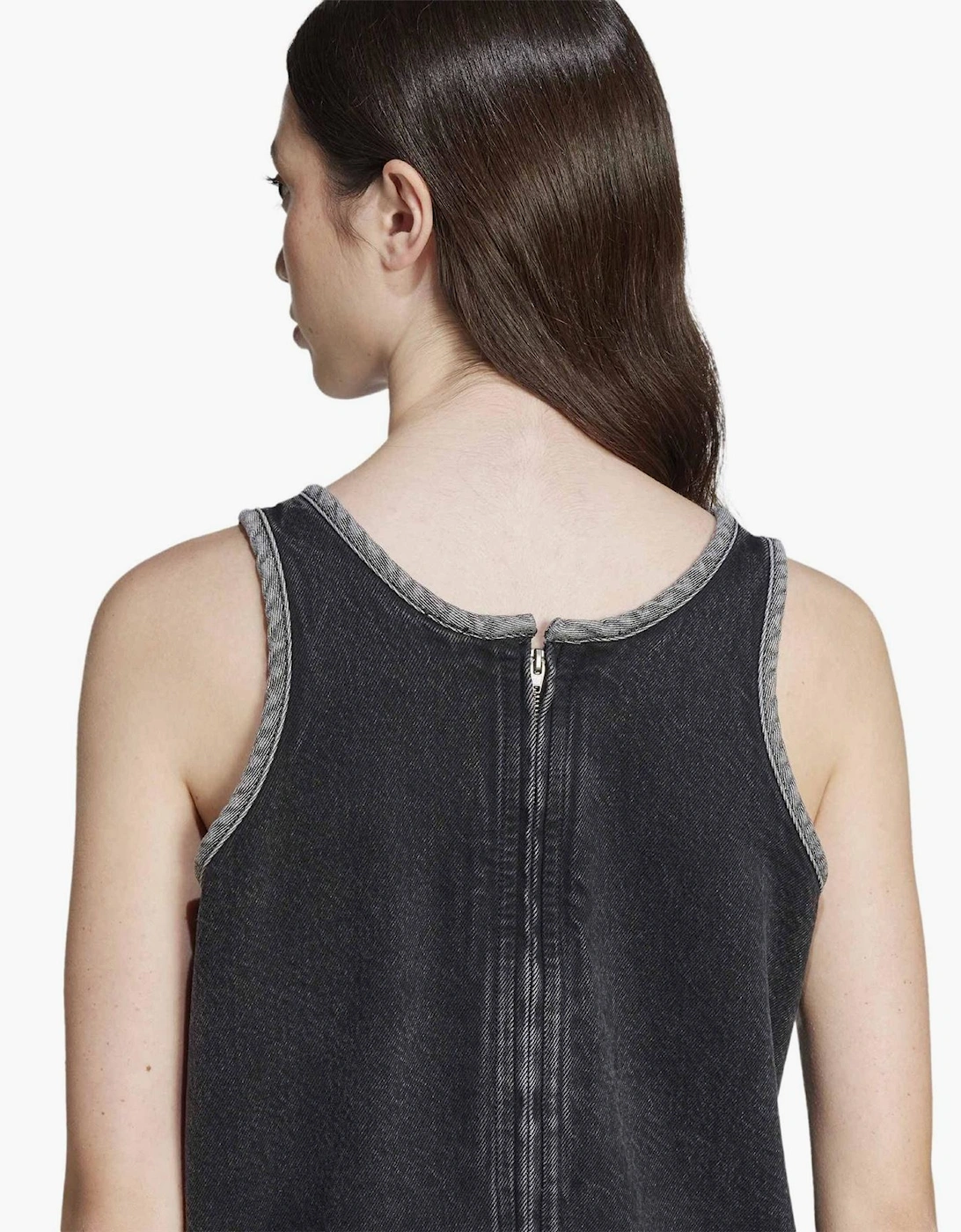Denim Scoop Neck Sleeveless Knee Length Dress