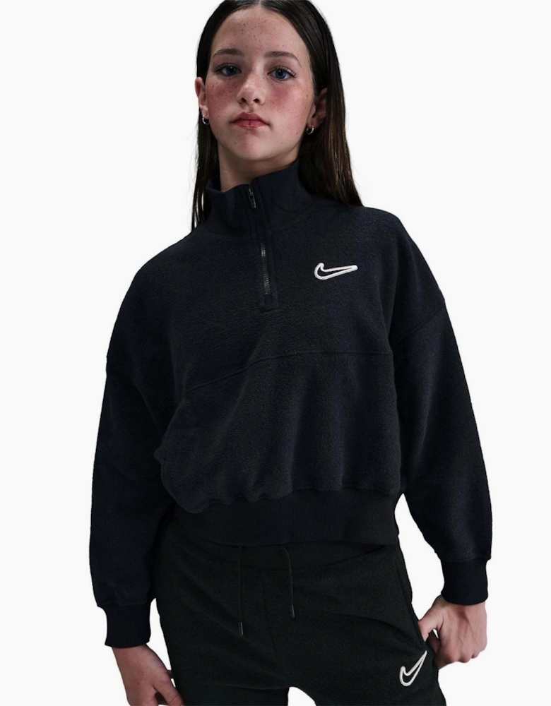 Zip Neck High Collar Long Sleeve Warm Sweatshirt