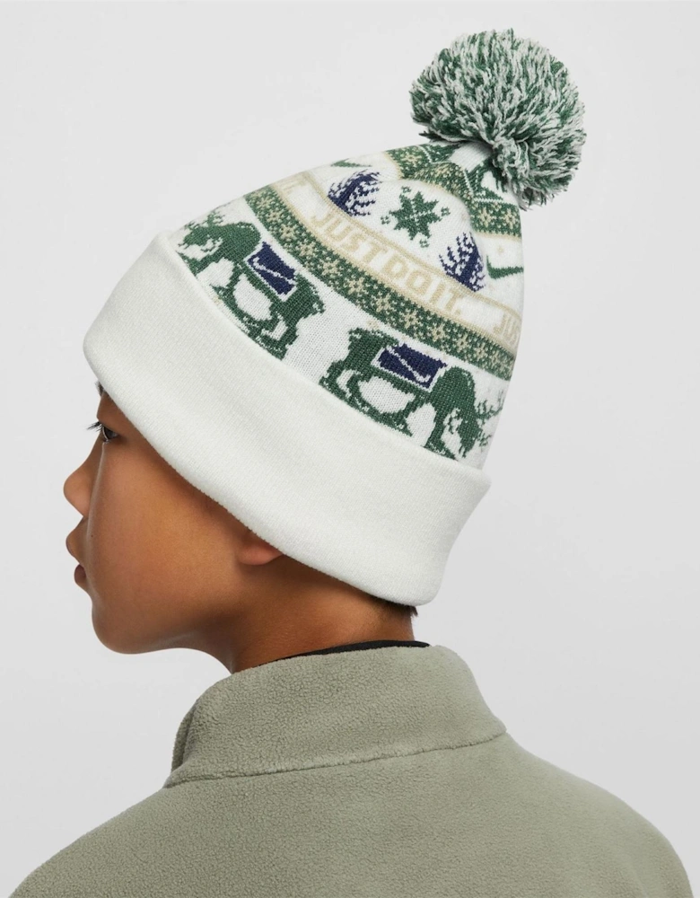 Peak Reindeer Turn Up Brim Pom Pom Bobble Hat