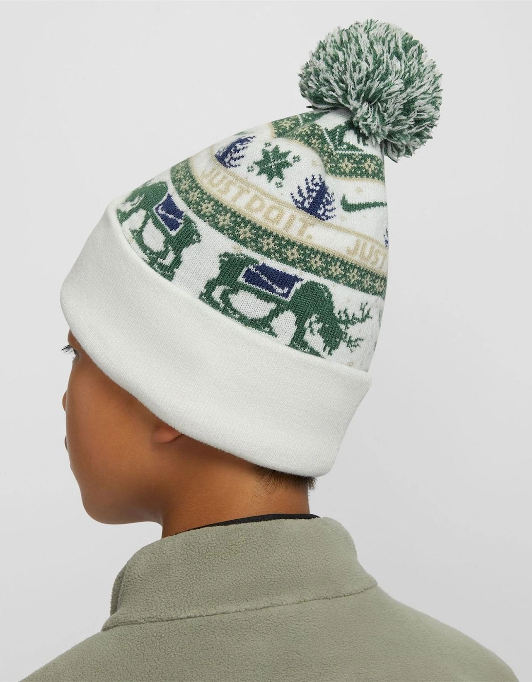 Peak Reindeer Turn Up Brim Pom Pom Bobble Hat