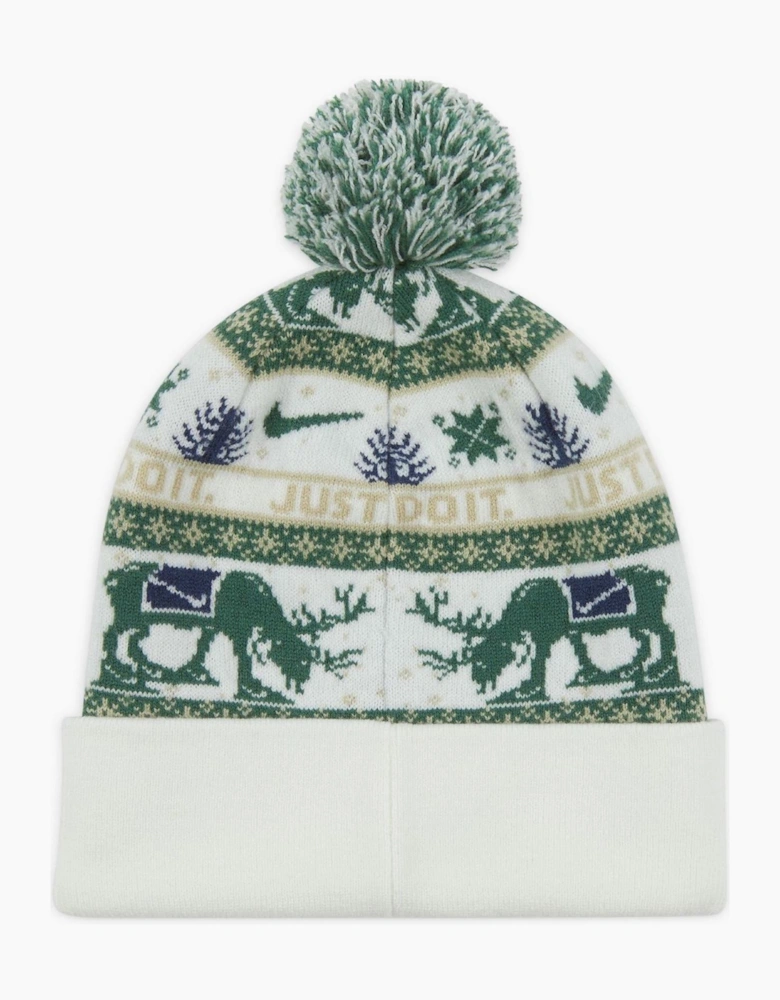 Peak Reindeer Turn Up Brim Pom Pom Bobble Hat