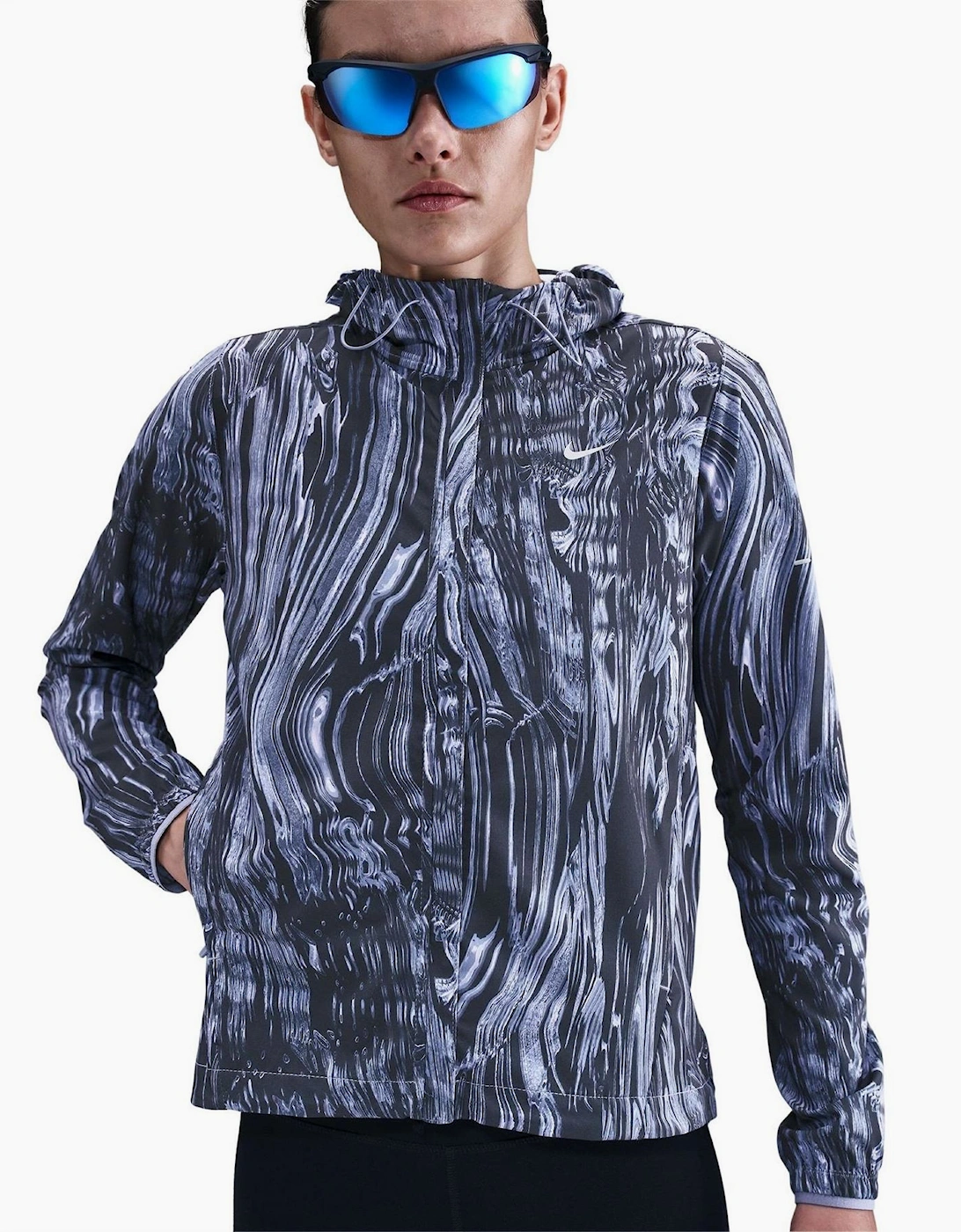 Nike Women's World Indigo Re Swift Marble Patterned Hooded Running Jacket - Size 8