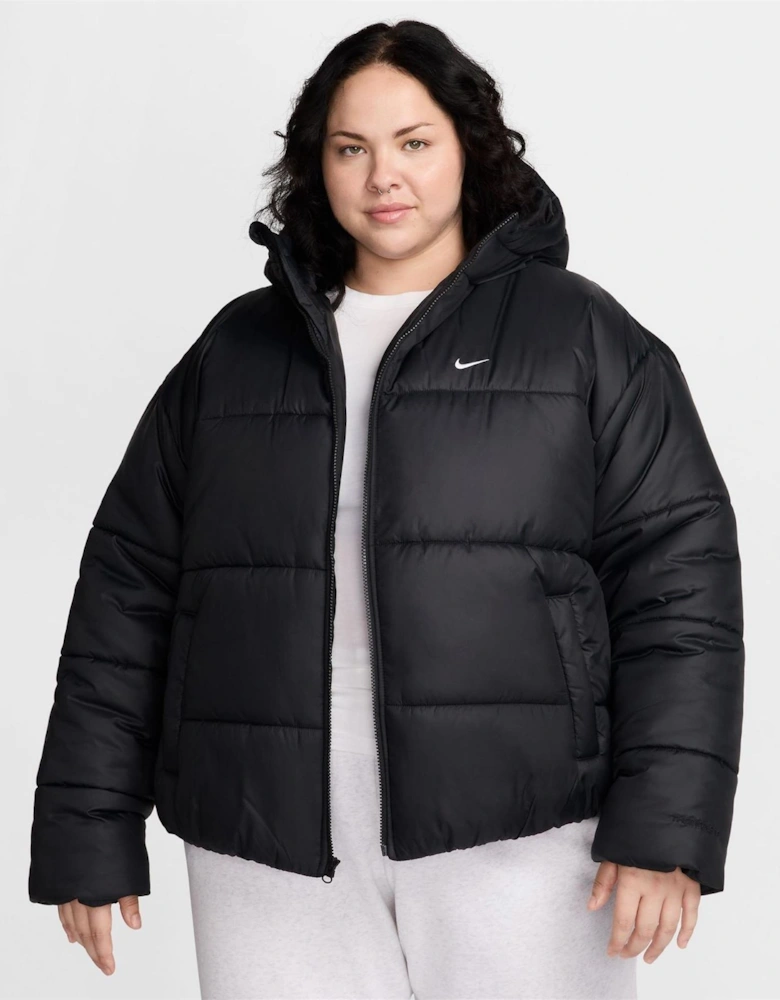 Solid Patterned Side Pocket Hooded Woven Cuff Puffer Coat