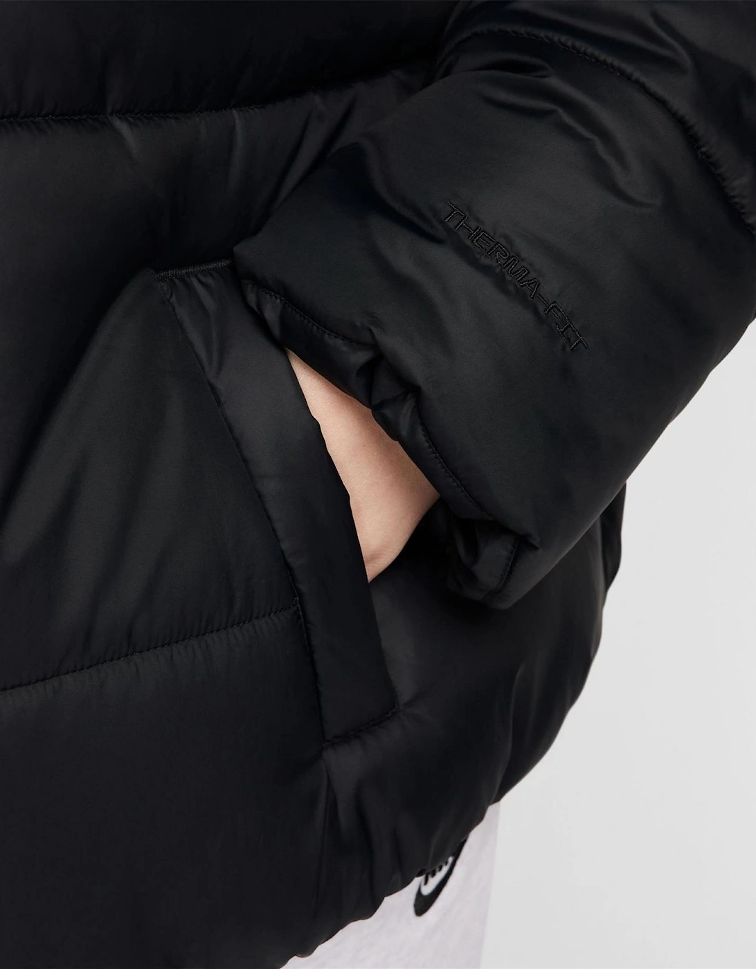 Solid Patterned Side Pocket Hooded Woven Cuff Puffer Coat