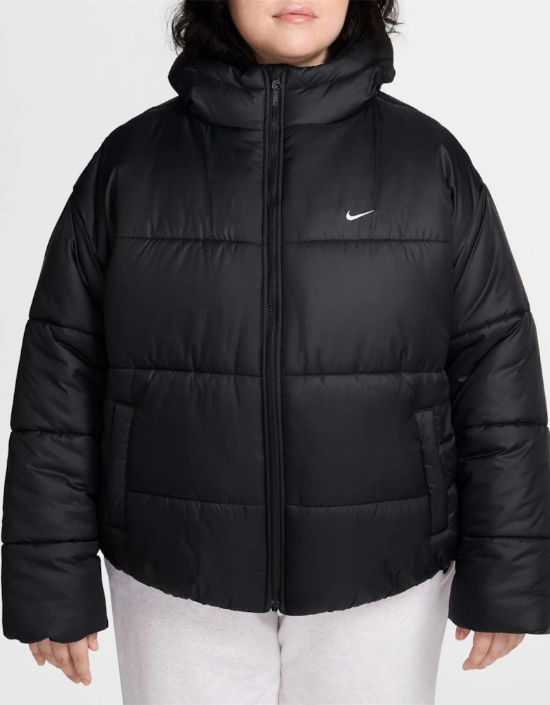 Solid Patterned Side Pocket Hooded Woven Cuff Puffer Coat