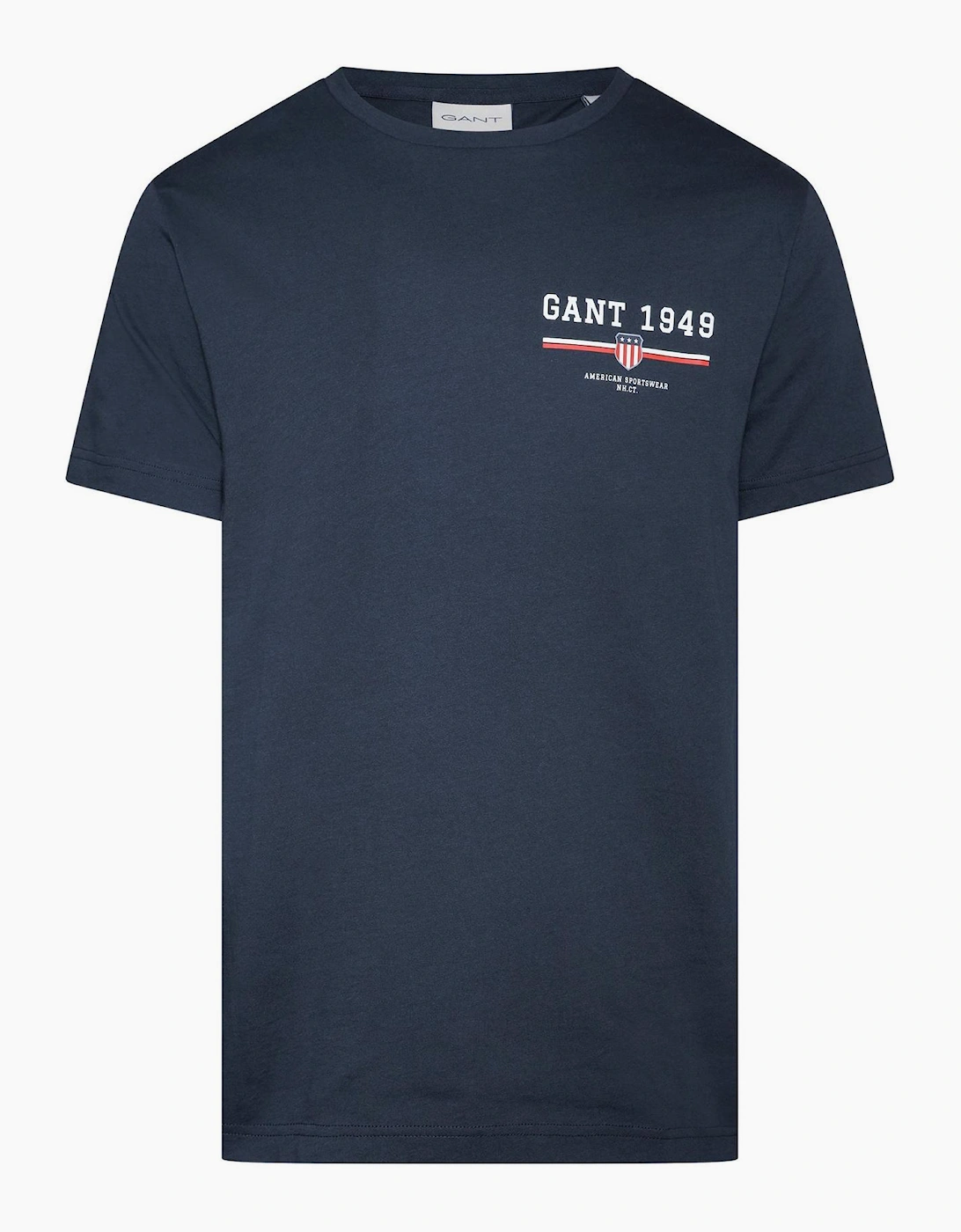 Gant Men's Navy Text Graphic Crew Neck Short Sleeve Jersey T-Shirt - Size 36