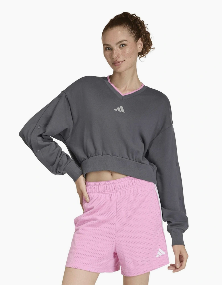 V-Neck Drop Shoulder Long Sleeve Sweatshirt