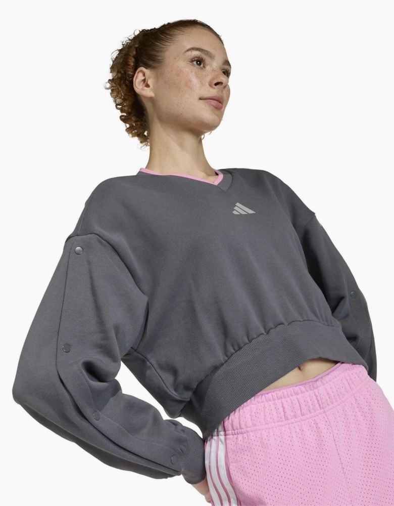 V-Neck Drop Shoulder Long Sleeve Sweatshirt