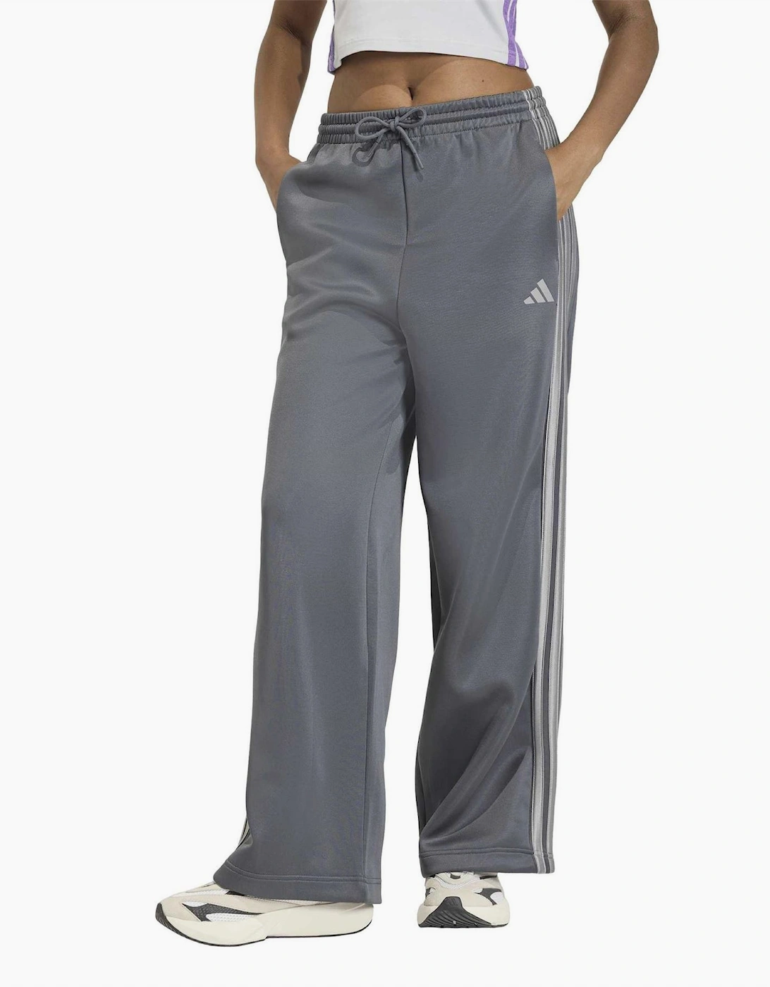 Three Stripes Wide Leg Mid Rise Athletic Pants
