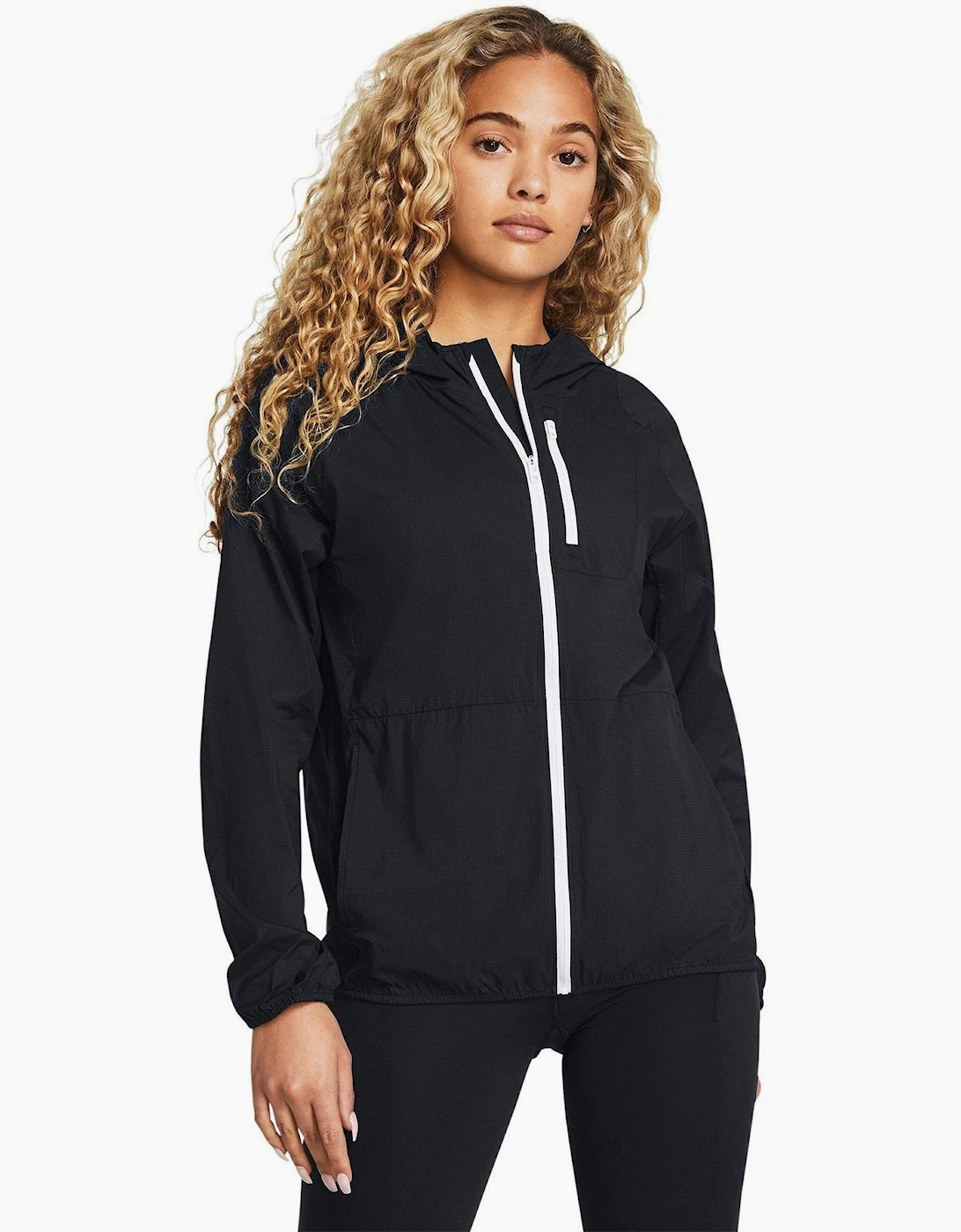 Launch Solid Patterned Hooded Running Jacket
