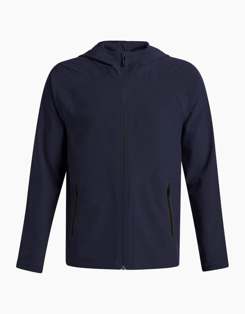 Solid Patterned Full Zipper Hooded Woven Cuff Jacket
