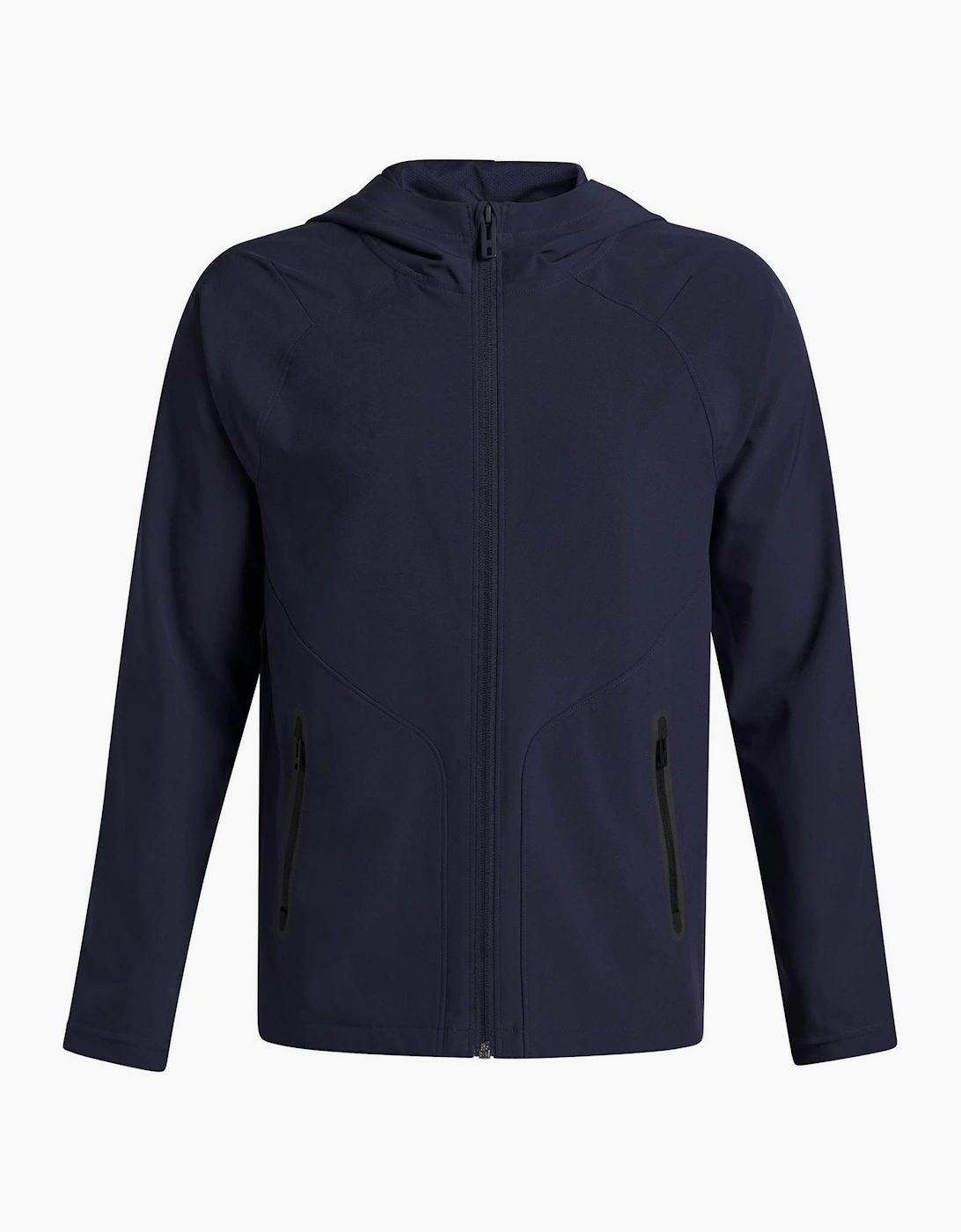 Solid Patterned Full Zipper Hooded Woven Cuff Jacket