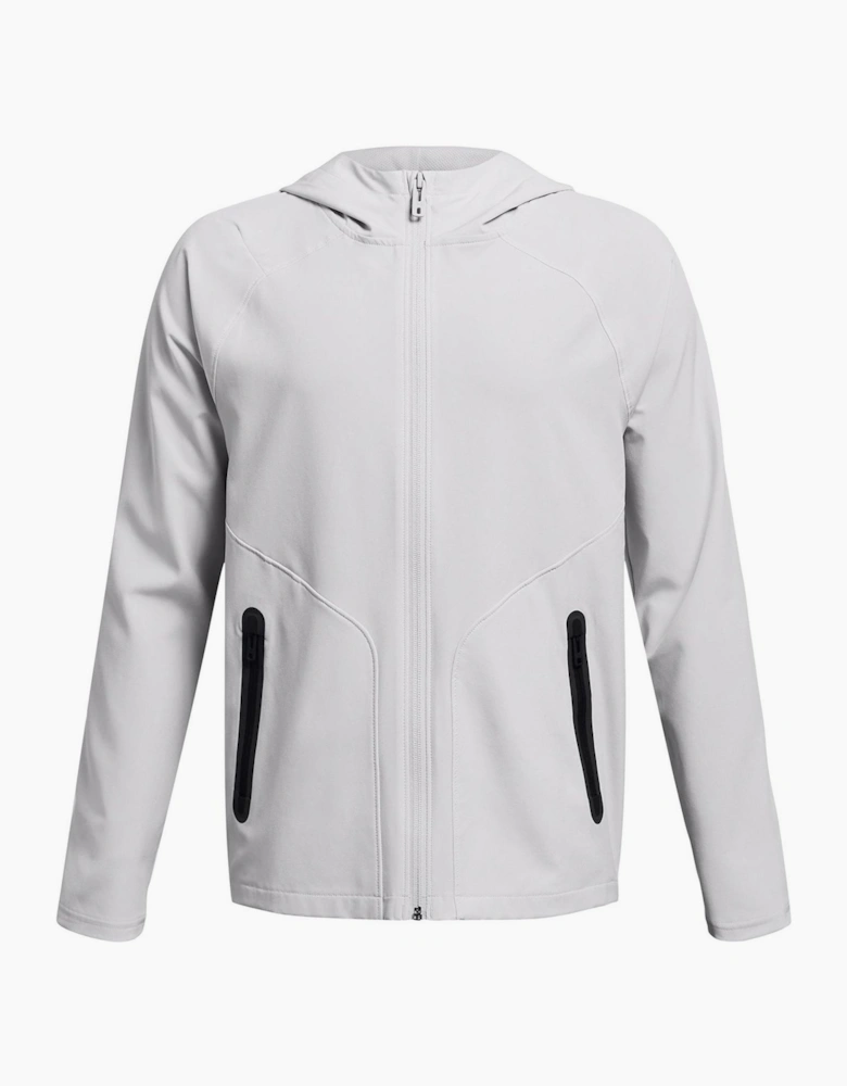 Solid Patterned Full Zipper Hooded Woven Cuff Jacket