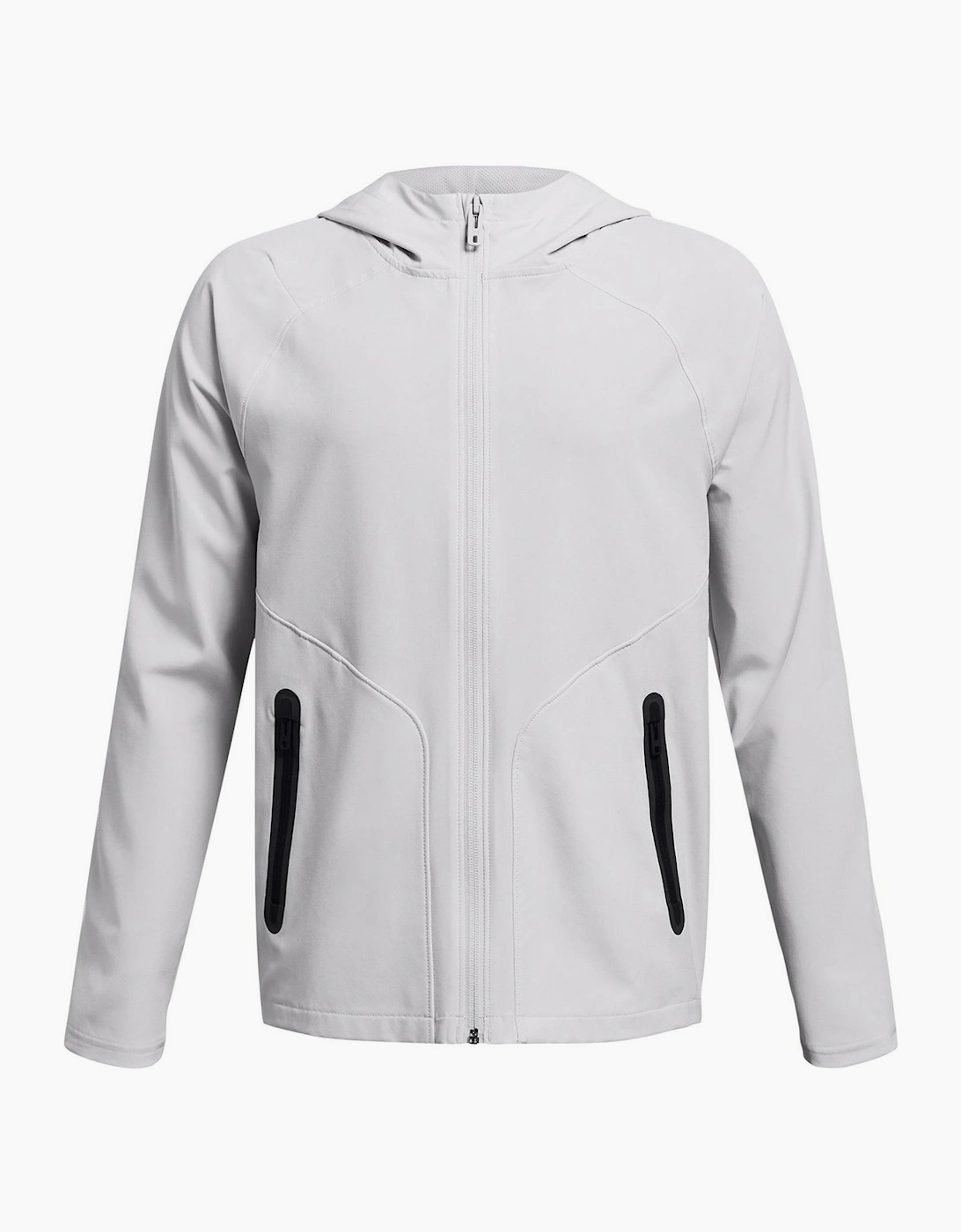 Solid Patterned Full Zipper Hooded Woven Cuff Jacket