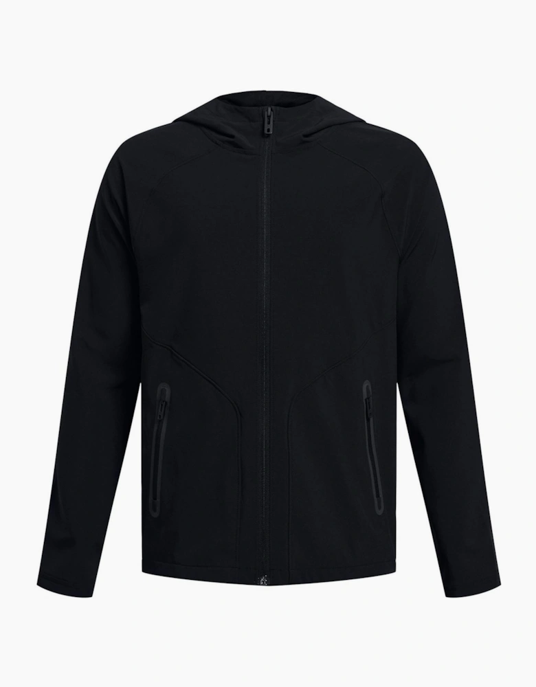 Solid Patterned Full Zipper Hooded Woven Cuff Jacket