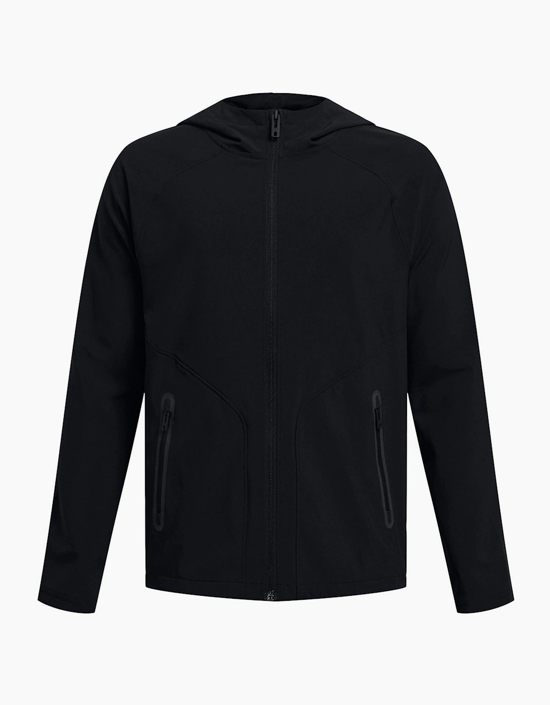 Solid Patterned Full Zipper Hooded Woven Cuff Jacket