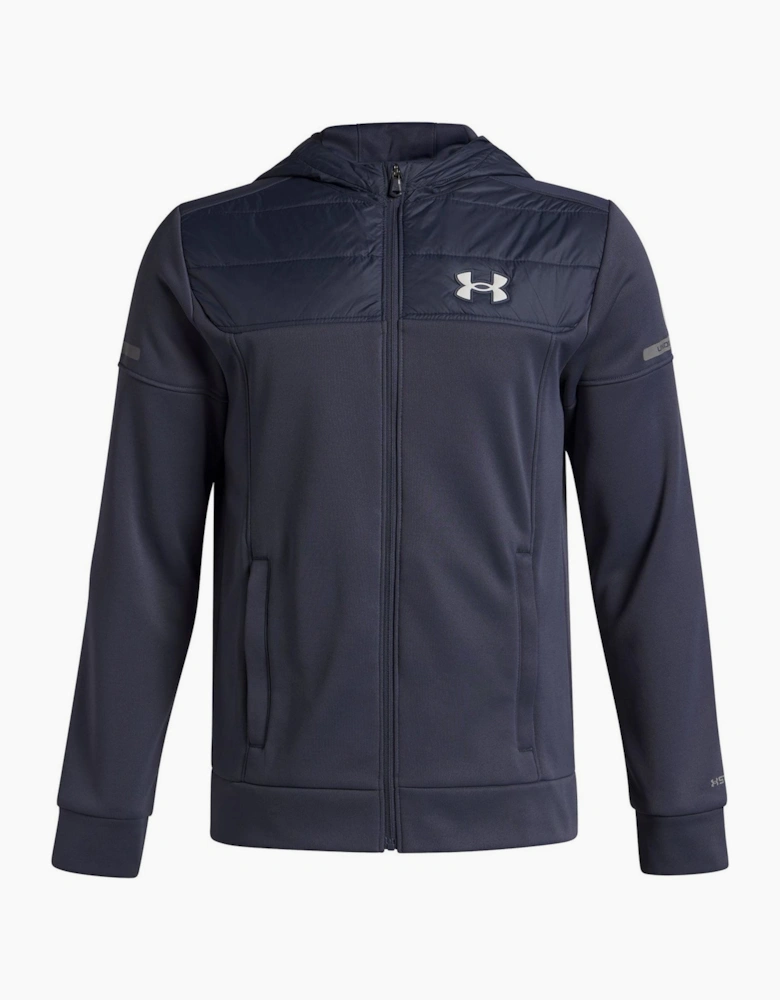 Solid Patterned Hooded Full Zipper Ribbed Cuff Jacket