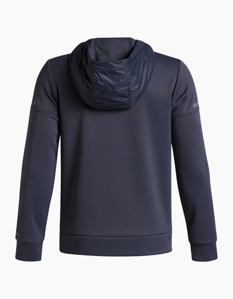 Solid Patterned Hooded Full Zipper Ribbed Cuff Jacket