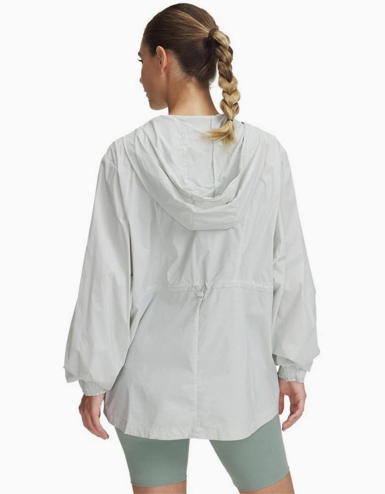 Solid Patterned Hooded Drawstring Windbreaker with Toggle Cord Hem