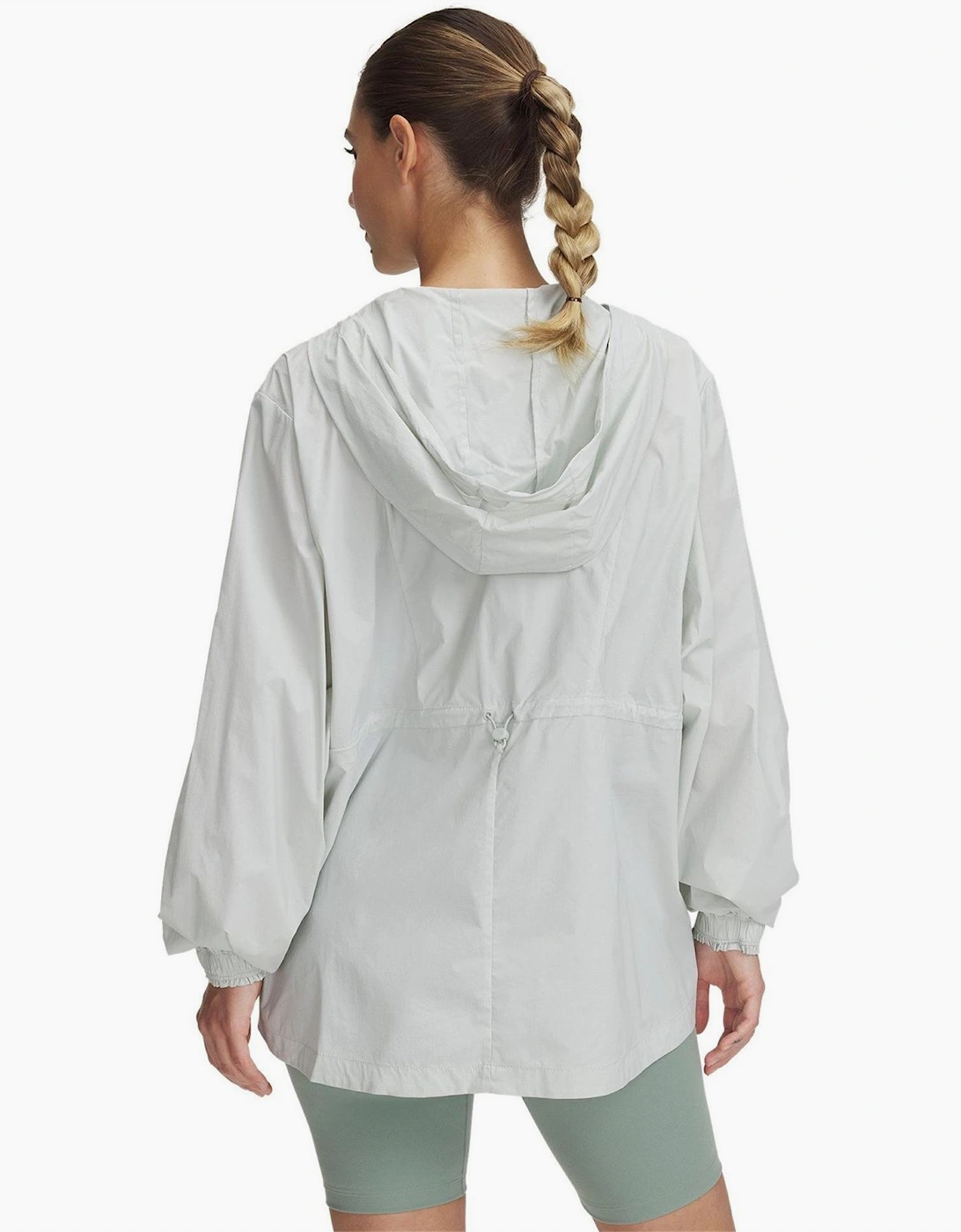 Solid Patterned Hooded Drawstring Windbreaker with Toggle Cord Hem