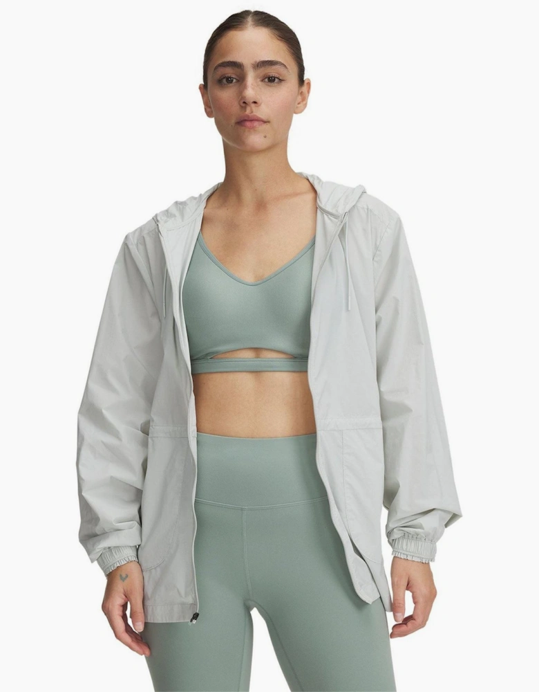 Solid Patterned Hooded Drawstring Windbreaker with Toggle Cord Hem