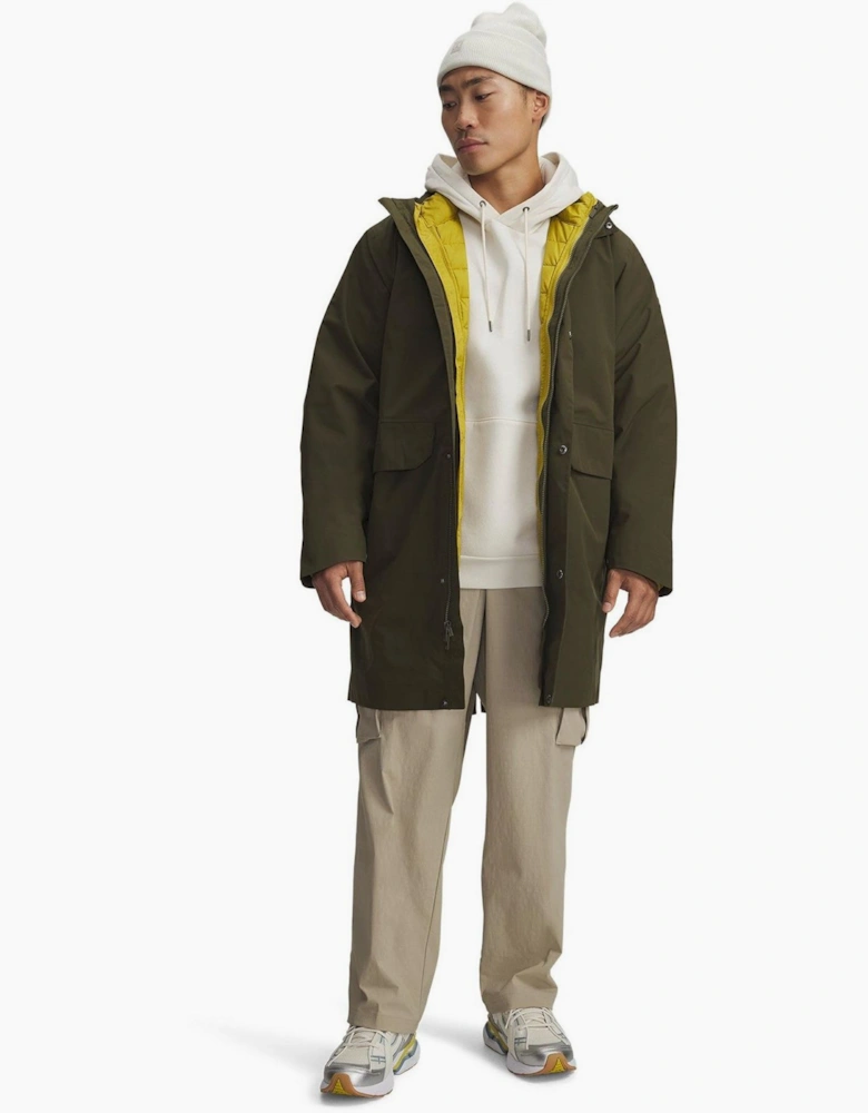 Legend Solid Patterned Snap Button Hooded Parka Coat