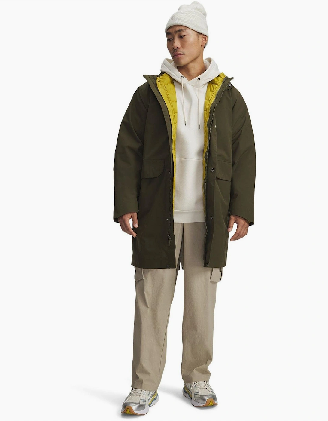 Legend Solid Patterned Snap Button Hooded Parka Coat