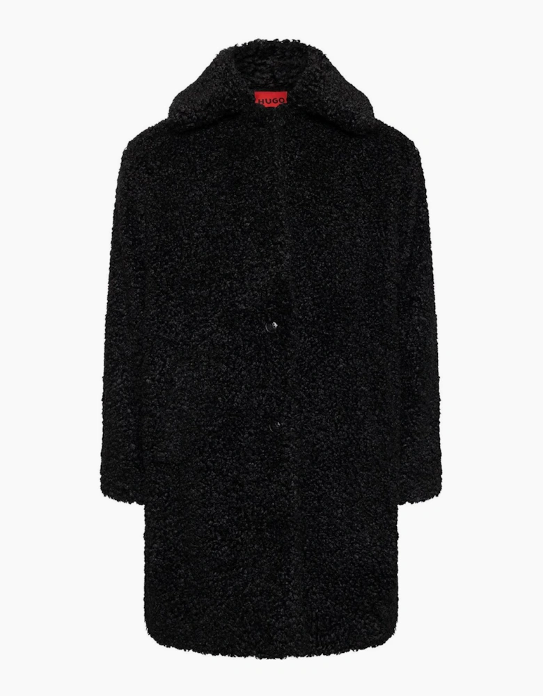Textured Teddy Bear Over Coat with Shirt Collar