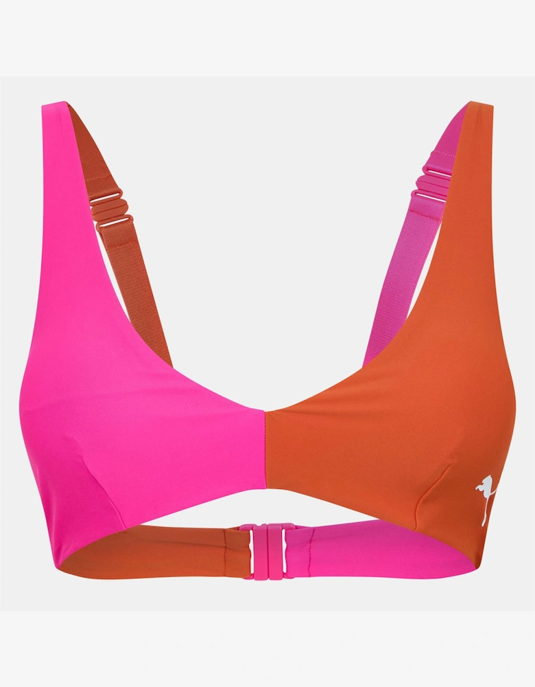 Plunging Neck Color Block Bikini Top
