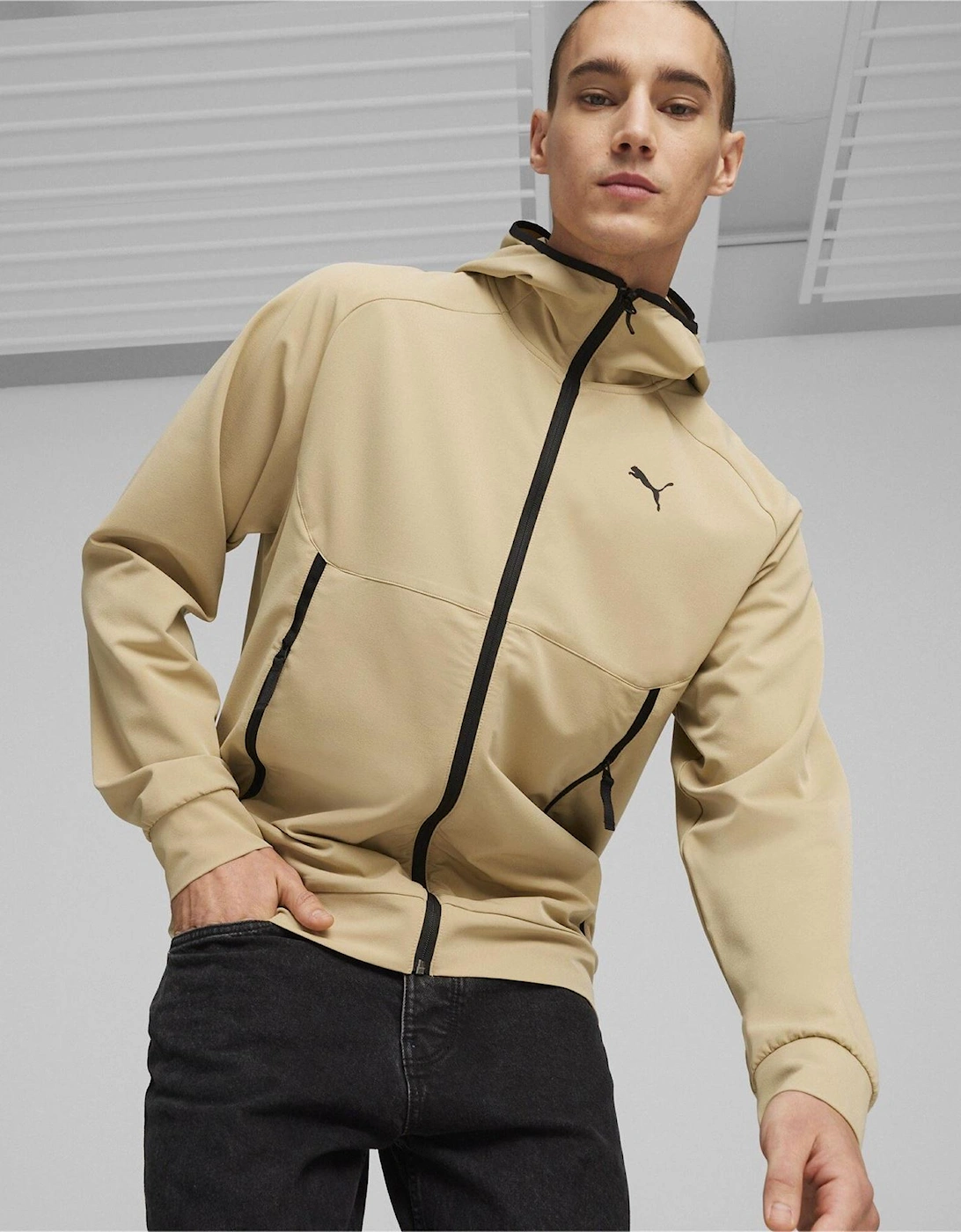 tech Hooded Track Jacket with Ribbed Cuff